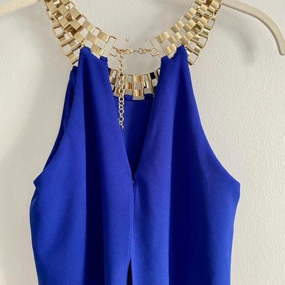 DECODE 1.8 Royal Blue & Gold Chain Halter Mermaid Formal Evening Dress Size 4 - Picture 9 of 16